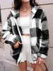 2025 Autumn/Winter Plaid Furry Hooded Zip-Up Cardigan Jacket