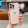 KEYSION Custodia per Telefono in TPU Colorata a Gradiente per iPhone 13 14 15 16 17 Pro Max 17 Air 16e 16 Plus Cover Posteriore Antiurto con Braccialetto di Cristallo