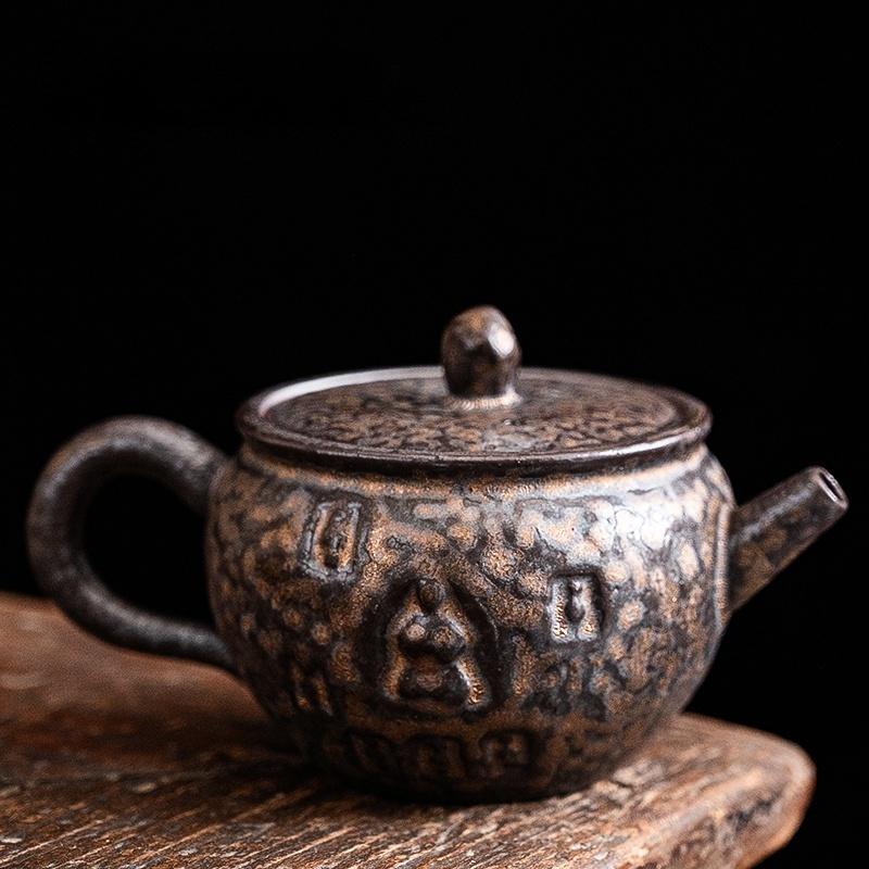 

Old Rock Mud Rough Pottery Tea Pot Retro Black gold glazeTeapot Tea Kettle Tea Ceremony Tea Making Single Pot Tea Ceremony