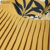 ZANZEA Women Casual Round Neck Sleeveless Print Patchwork Pleated Dress