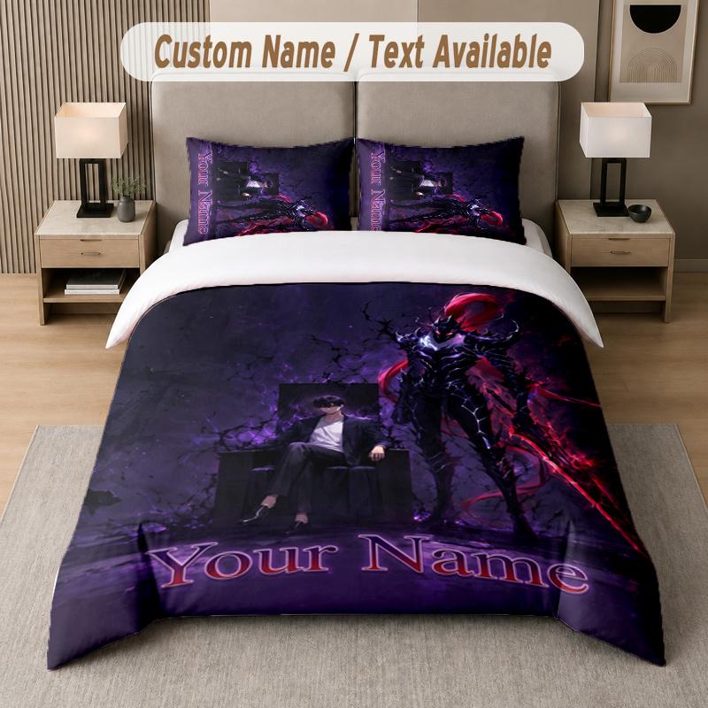 Custom Name Solo Leveling 3Pcs Duvet Cover Set Personalized Text Bedding Pillowcases Bedroom