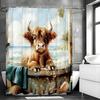 Calf Wooden Basin In Bathtub Blue Towel Ocean Sky Shower Curtain, Bathroom Decorative Shower Curtain, Waterproof Shower Curtain