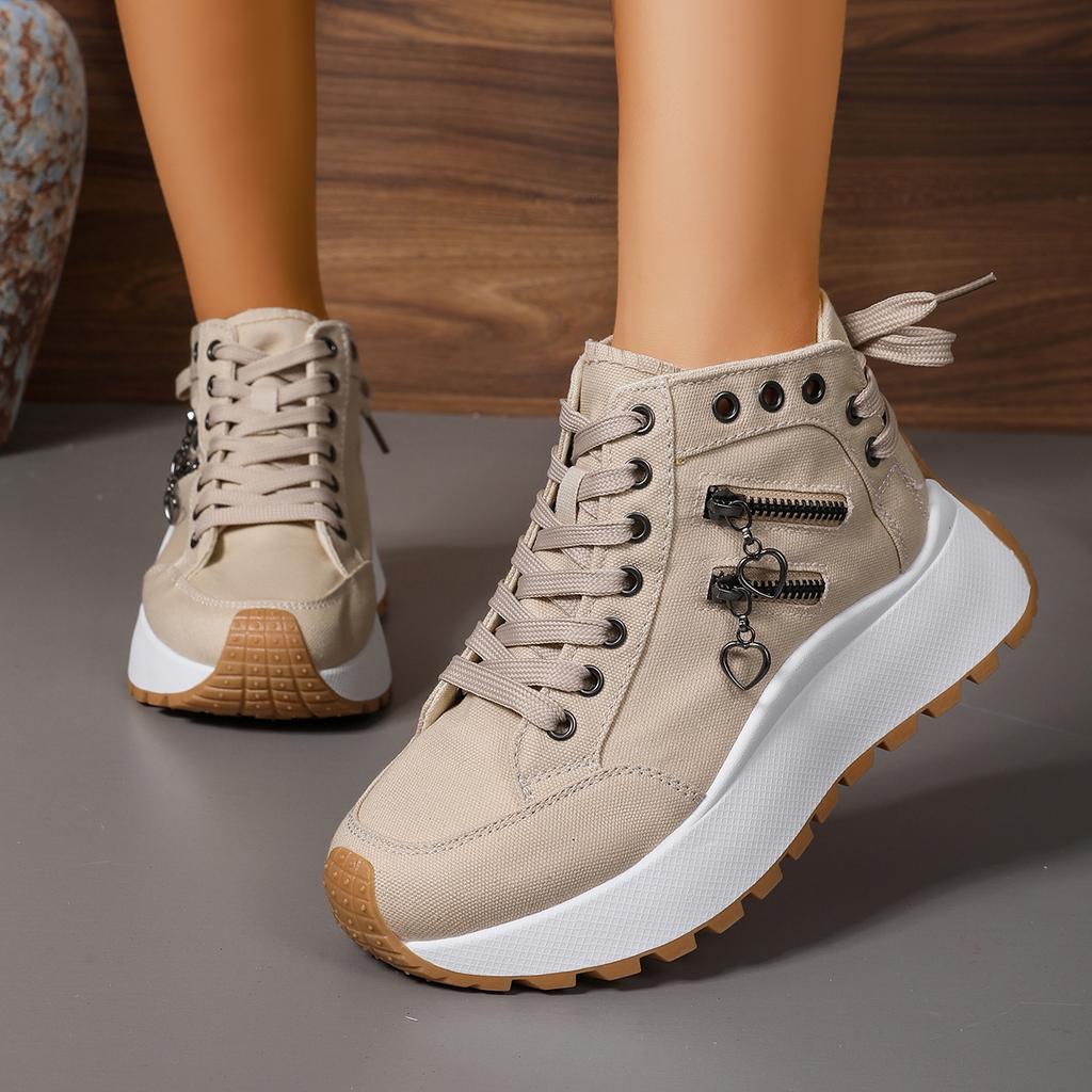 Women Plus Sizes Sneakers Lace Up Sexy Sneakers Thick Sole Girls Students Ankle Canvas Boots High Top Denim Canvas Shoes Female