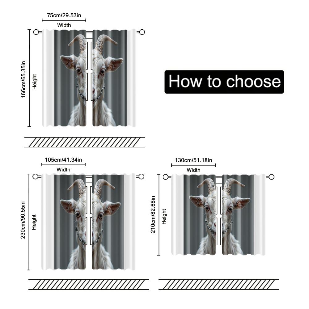 Filtering Curtains Excluding Rods Non Movable Without Batteries Cute Funny Goat Animal Use Bedrooms Living Curtain Set Of 2 Made Polyester Washable