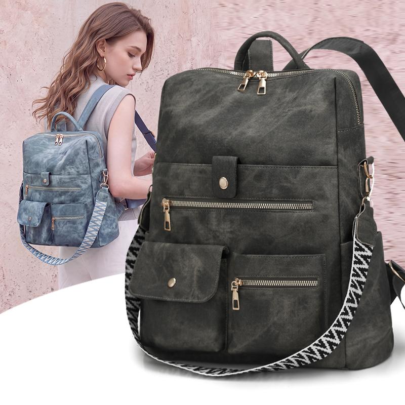 PU Backpack Multi Pocket Zipper Closure Casual Daypack for Women Daily Travel
