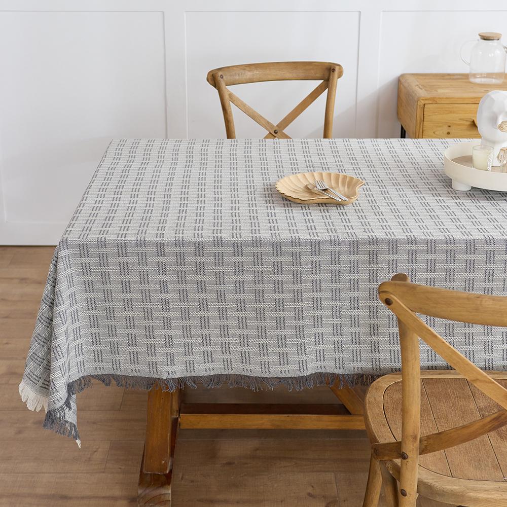 Autumn Cotton Linen Tablecloth Farmhouse Tablecloths Grey Burlap Table Covers with Tassel for Kitchen Dinning Picnic Wedding