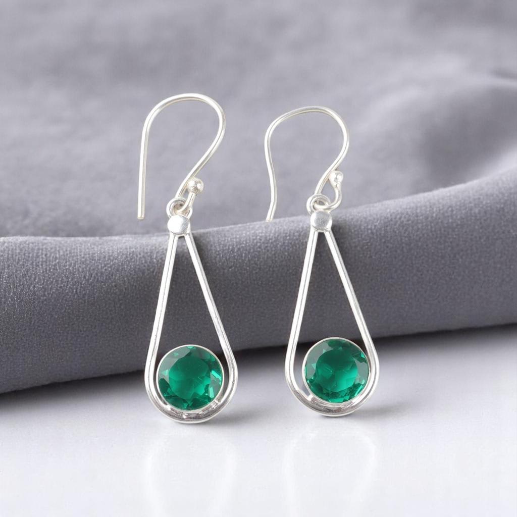 Pietră prețioasă Diopsid Crom Argint Sterling 925 Handmade Cercei Cârlig 1,76" EE-126-6