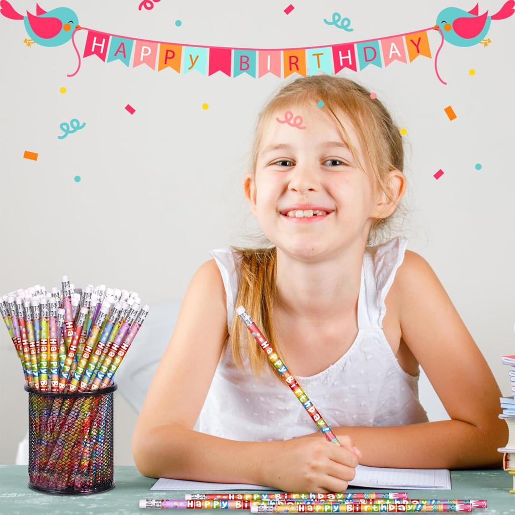 48 Pcs Happy Birthday Pencils Colorful Birthday Pencil for Students Teacher Wooden Pencils with Erasers Birthday Party Supplies, 6 Style(48)