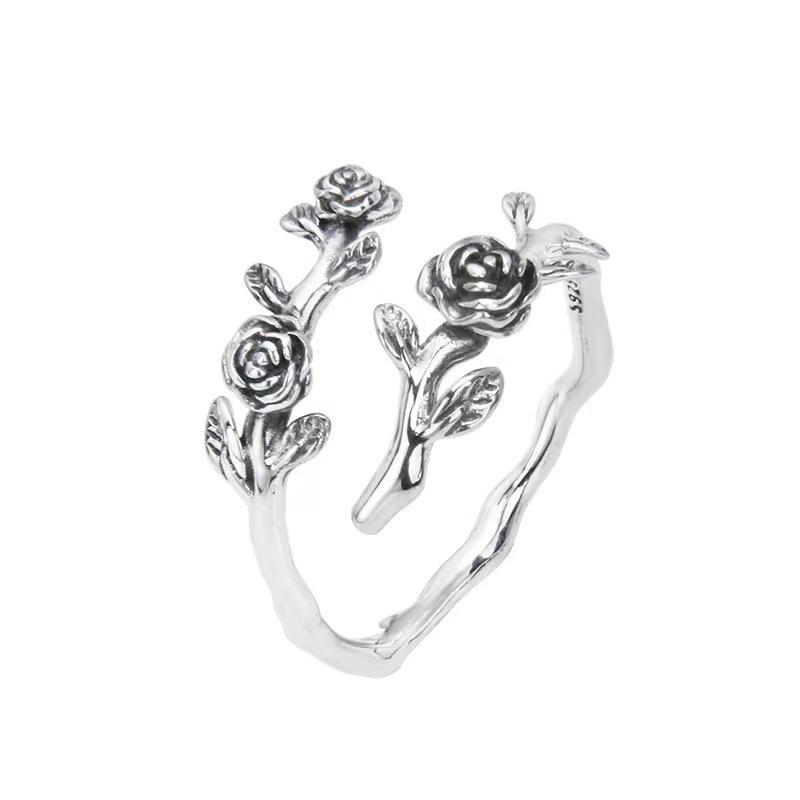 925 Sterling Silver Thai Flower Adjustable Rings For Women Couple Luxury Fine Jewelry Accessories Jewellery Argent 925