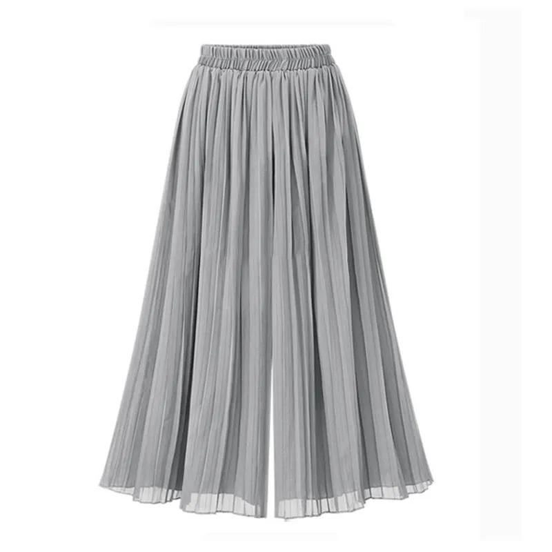 Womens High-Waisted Elastic Waist Chiffon Wide-Leg Pants