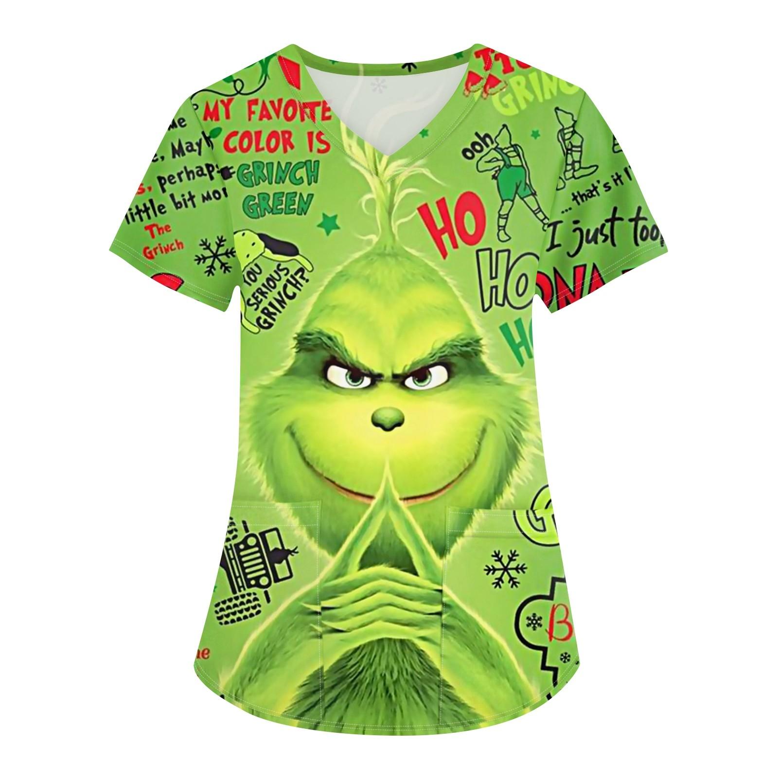 

Женская рождественская печатная рабочая форма с V-образным вырезом и карманом, защитная рабочая форма L