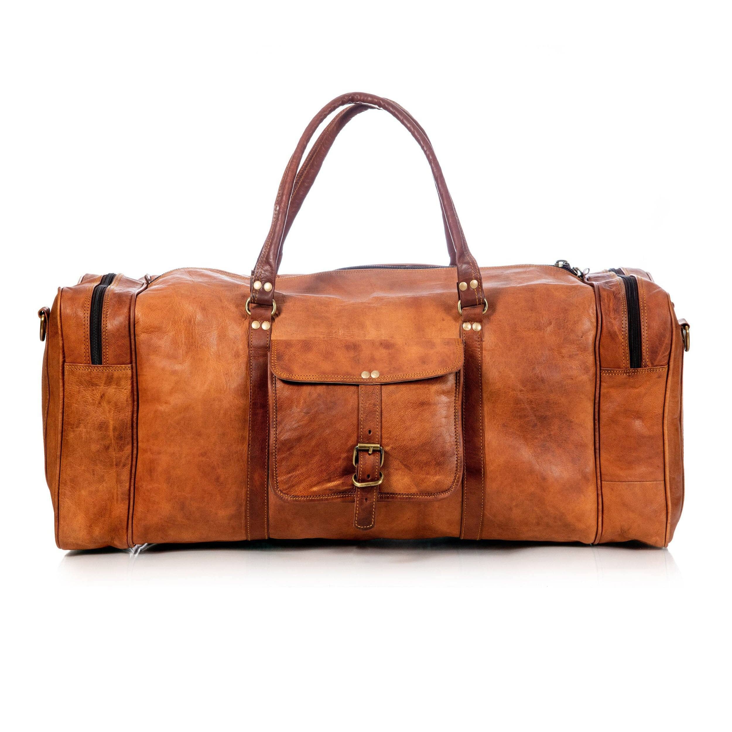 MaheTri The Fletcher Duffel Premium Leather Travel Duffel Bag with Spacious Main Compartment & Adjustable Shoulder Strap for Men & Women 24 Inch коричневый