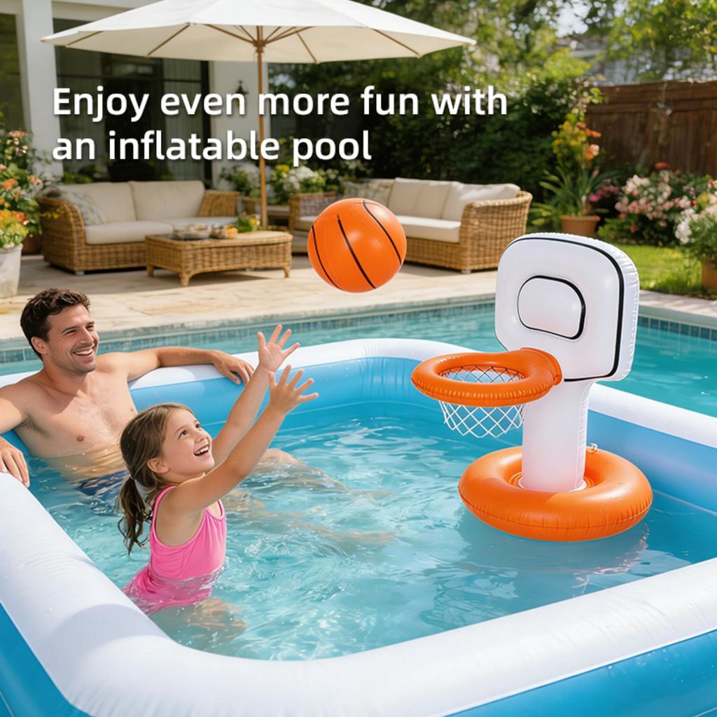 Inflatable Pool Basketball Hoop Set with Floating Base and Ball Suitable for Water Play and Outdoor Activities Durable Plastic Material