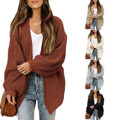 2026 Neuer Damen-Cardigan mit Laternenärmeln, Grobstrick-Pullover mit offenem Vorderteil für Herbst-Winter-Mode