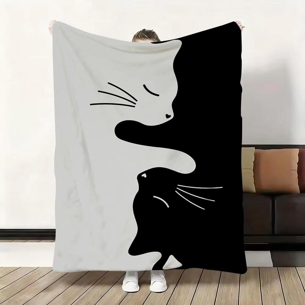 Cute Cartoon Cat Ultra Soft Flannel Throw Blanket Warm Knee Skin Friendly For Sofa Office Bed Travel Winter Oversize