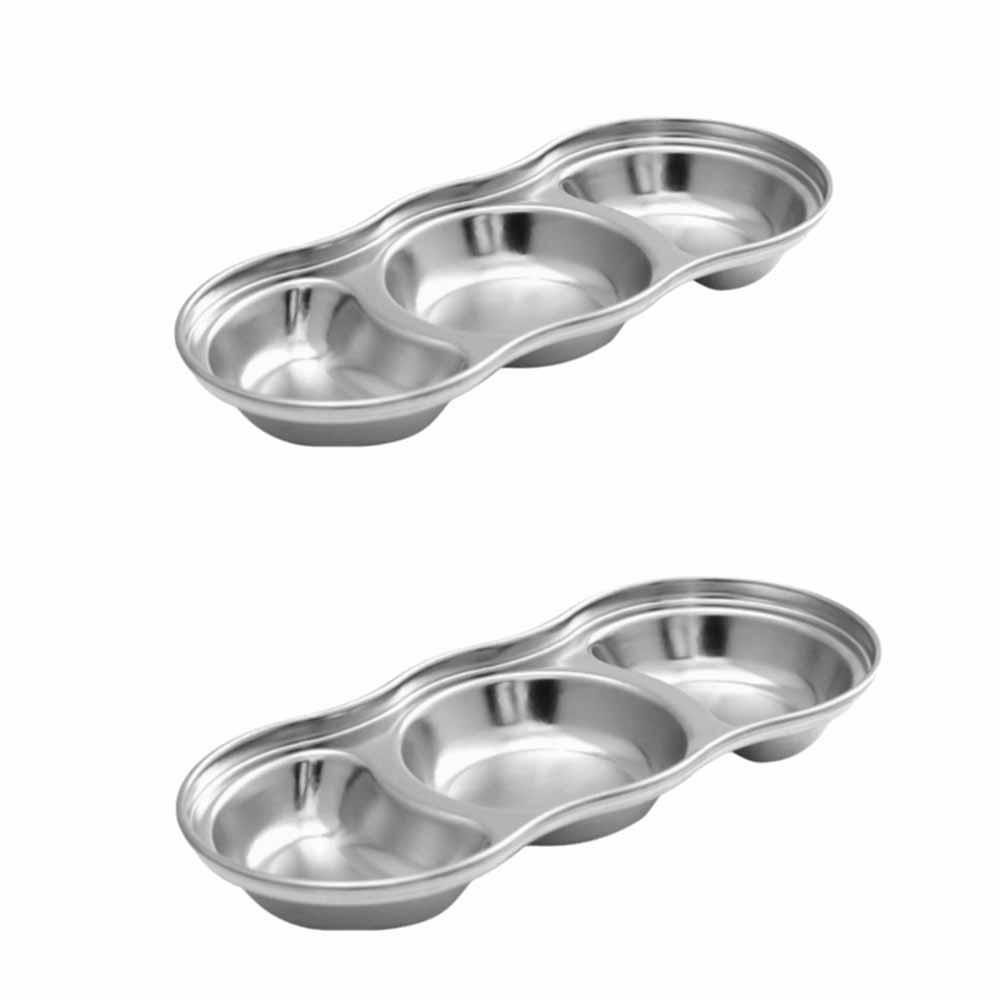 2Pcs 2/3/4 Grid Seasoning Dish Stainless Steel Sauce Plate  Restaurant Use