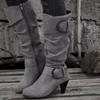 New Autumn and Winter Boots, Women's Shoes, Knee-length Mid-boots, High-heeled Belt-buckle Ankle Boots