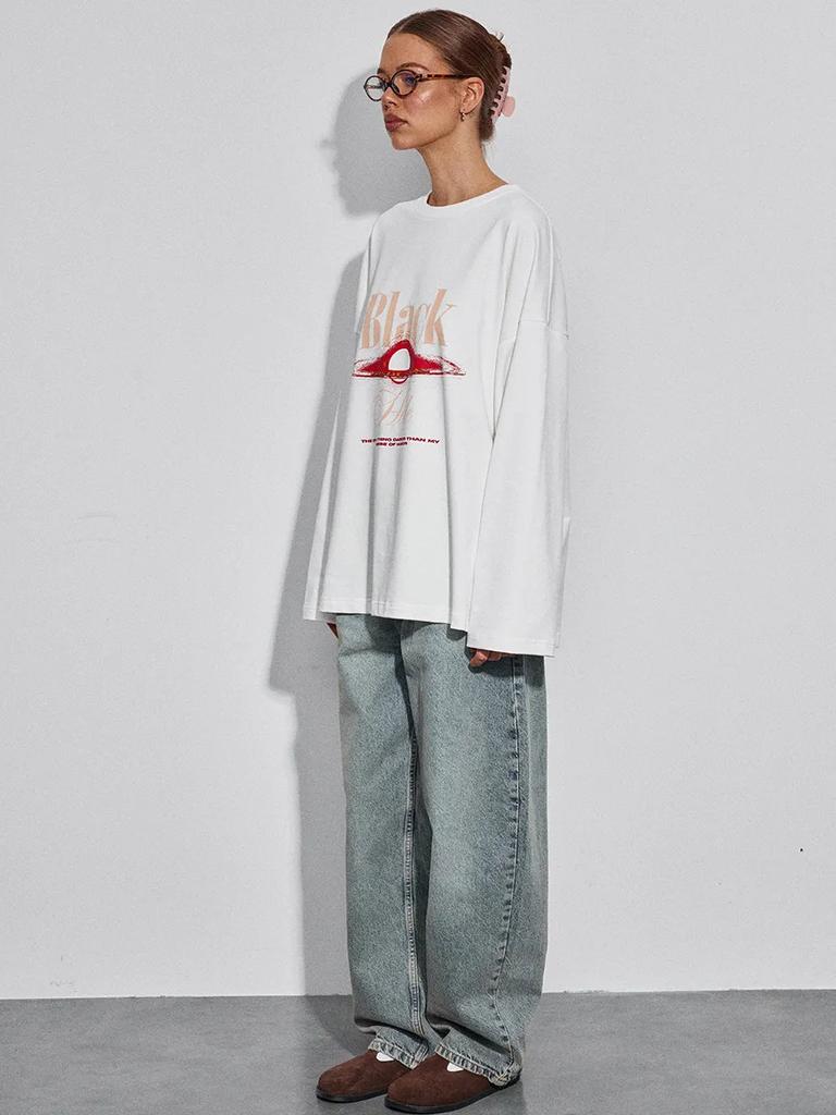 Loose personality popular niche chic design sense printing autumn new cotton t-shirt hiphop
