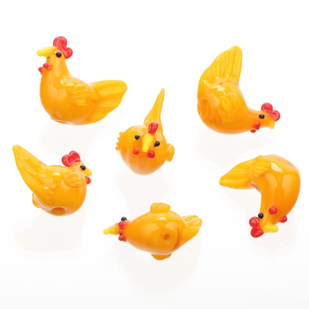 

2 шт. Бусины из лэмпворк-стекла ручной работы в форме петуха и курицы для изготовления ювелирных изделий, аксессуары, фурнитура для DIY-поделок 17x23mm-2pcs