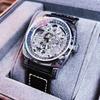 Men's Skeleton Automatic Mechanical Watch, Embossed Stainless Steel