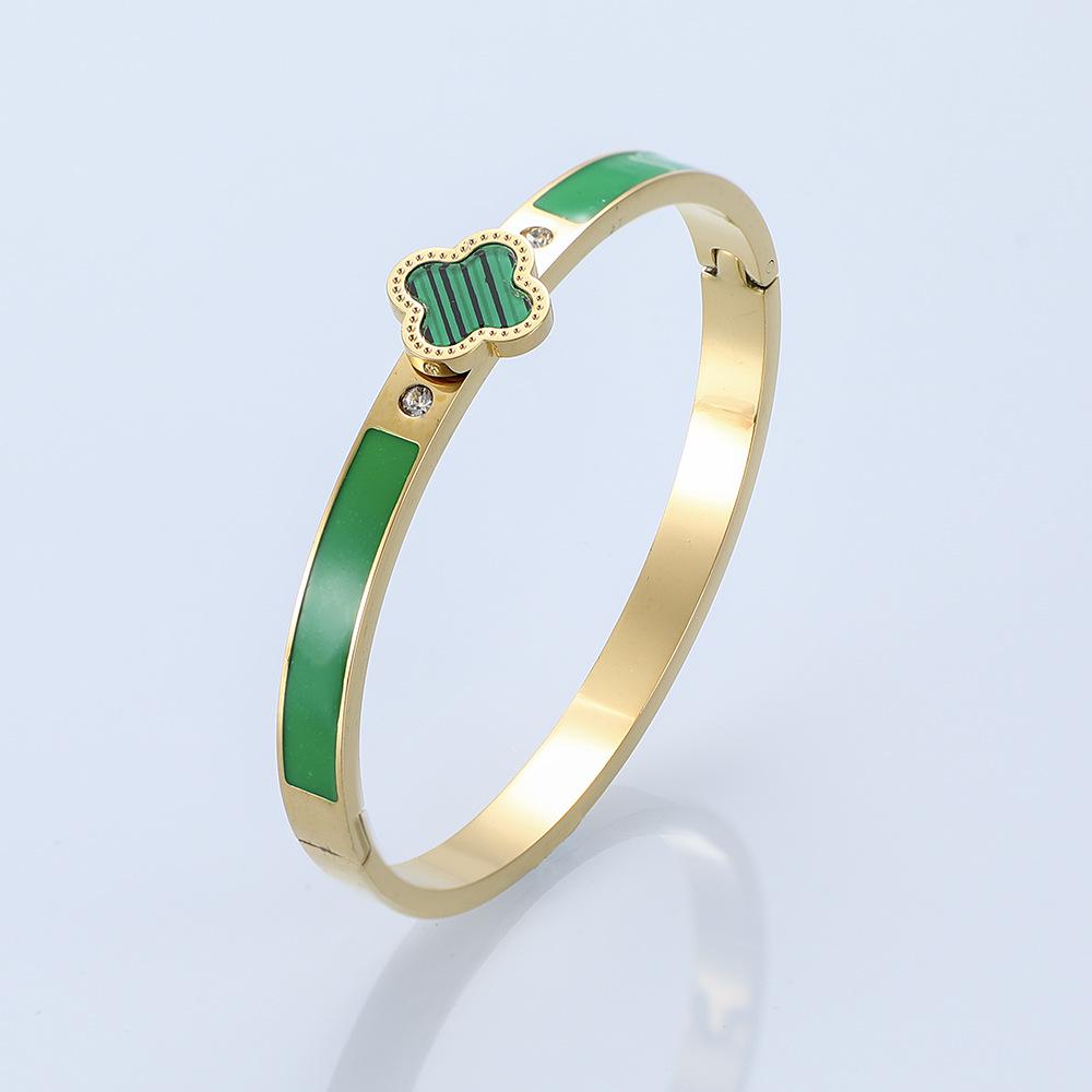 Four-Leaf Clover Bracelet & Ring Set: Titanium Steel, Oil Drip Diamond, Available In Black, White, Red, & Green