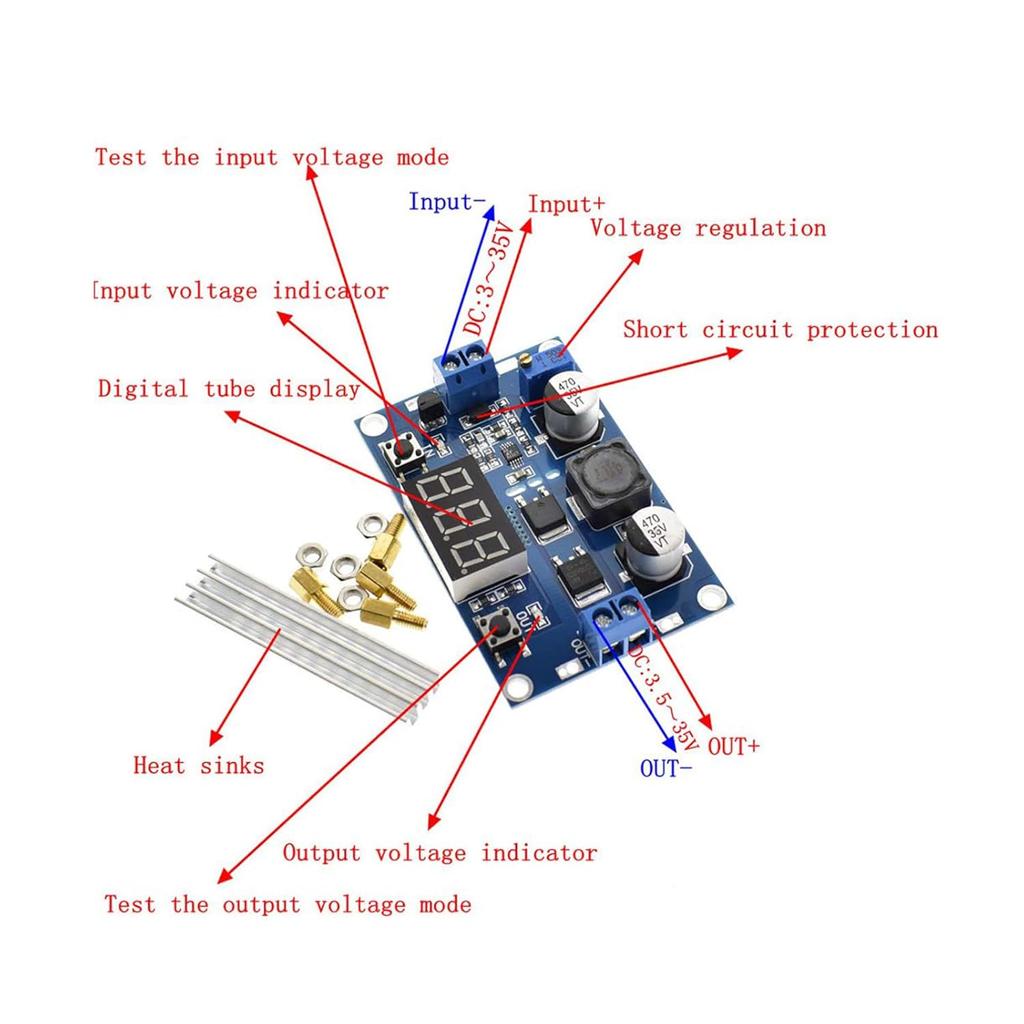 LTC1871 Boost Converter Module - DC-DC Adjustable Step-Up Regulator 3-35V to 3.5-35V with LED Voltmeter, for Solar Panels/DIY