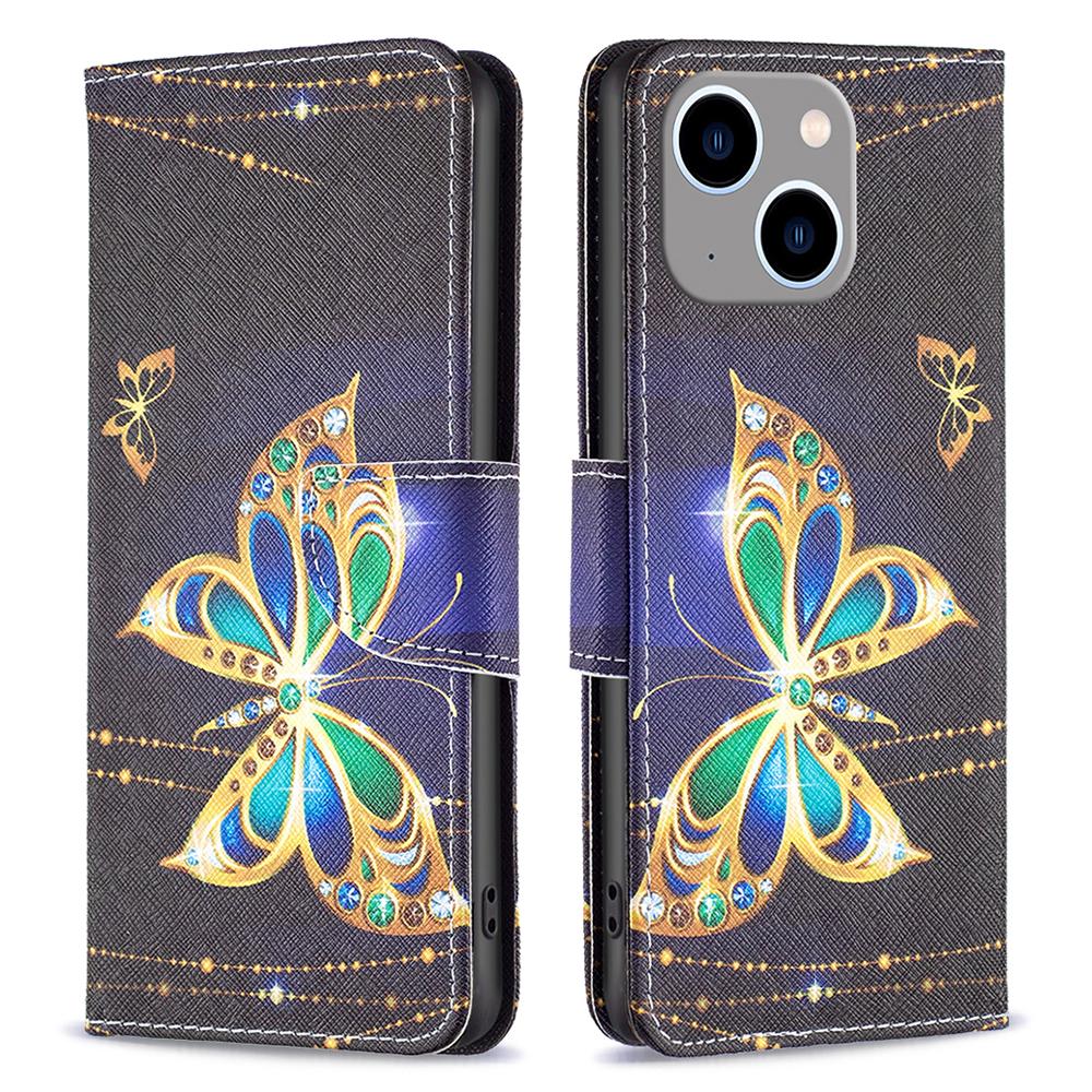 

For iPhone 15 Plus Wallet PU Leather Phone Case Pattern Printing Stand Protective Phone Cover Jewelry Butterfly