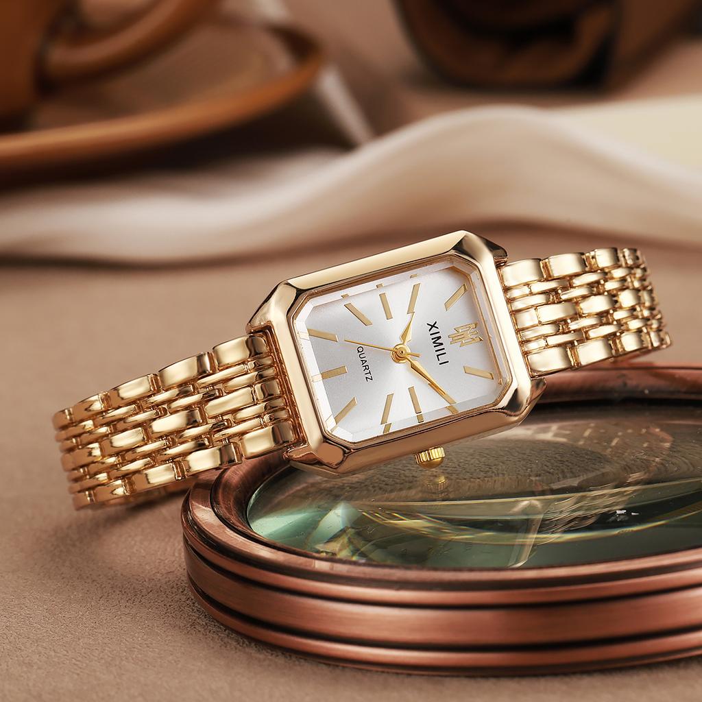 1 pièce/set montres carrées minimalistes pour femmes avec bracelet en acier, montres à quartz tendance, adaptées comme cadeaux