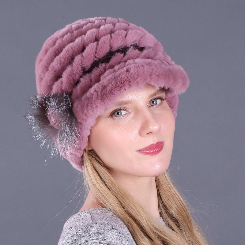 Women's Fashion Warm Rex Rabbit Hair Woven Hat Women's Winter Hat Fur Cap