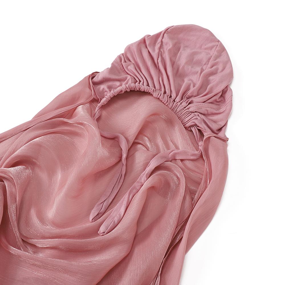 New Solid Color Glitter Hijabs 2Pcs With Undercap Muslim Ladies Soft Head Wrap Shimmer Satin Crepe Hijab Shawl