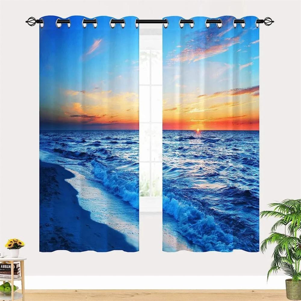 Summer Beach Starfish Sea Natural Sky Tree View Window Curtain For Living Room Kids Bedroom Bathroom Kicthen Door Home Decor2Pcs