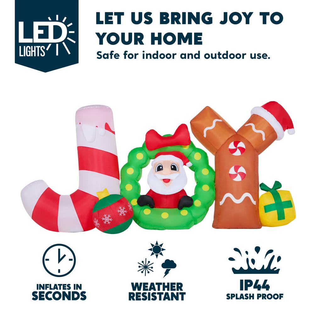 Joyfy 8 ft Long Christmas Inflatable Decoration Blow Up Joy with Santa Build-in LEDs for Christmas Outdoor Inflatable Decoration