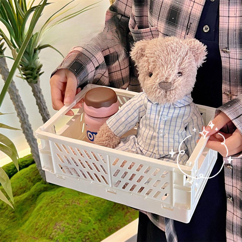 Cute Ins Folding Plastic Storage Rack Organizer Box Student Portable Desktop Food Toy HandAccount Tape Stationery Storage Basket