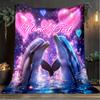 1PC Custom Name Love Between Dolphins Outdooor Flannel Blankets Throw Blanket All-Season Throw Gift Bedspread for Couch, Bed, Camping Holiday Birthda