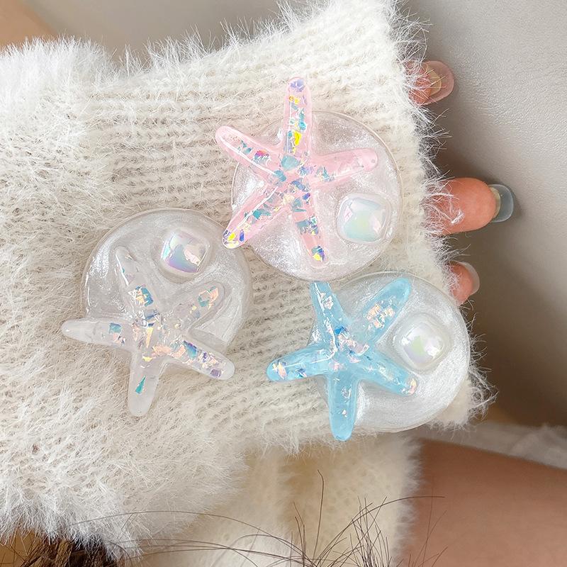 Glitter Epoxy Starfish Back Stick Mobile Phone Airbag Bracket Wind Retractable Women'S Desktop Bracket Watch Drama