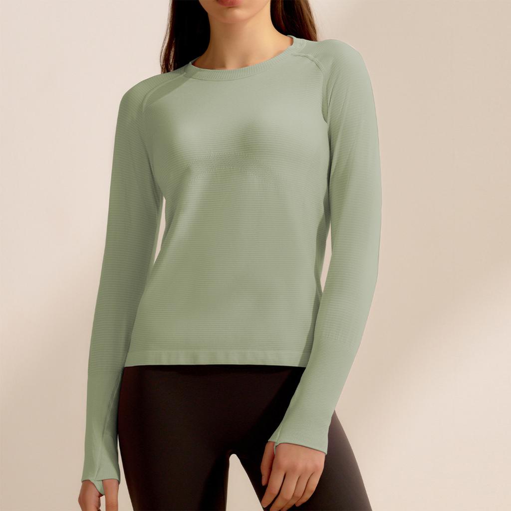 Dámská jednobarevná fitness souprava slim fit s návleky na prsty sportovní top s dlouhým rukávem