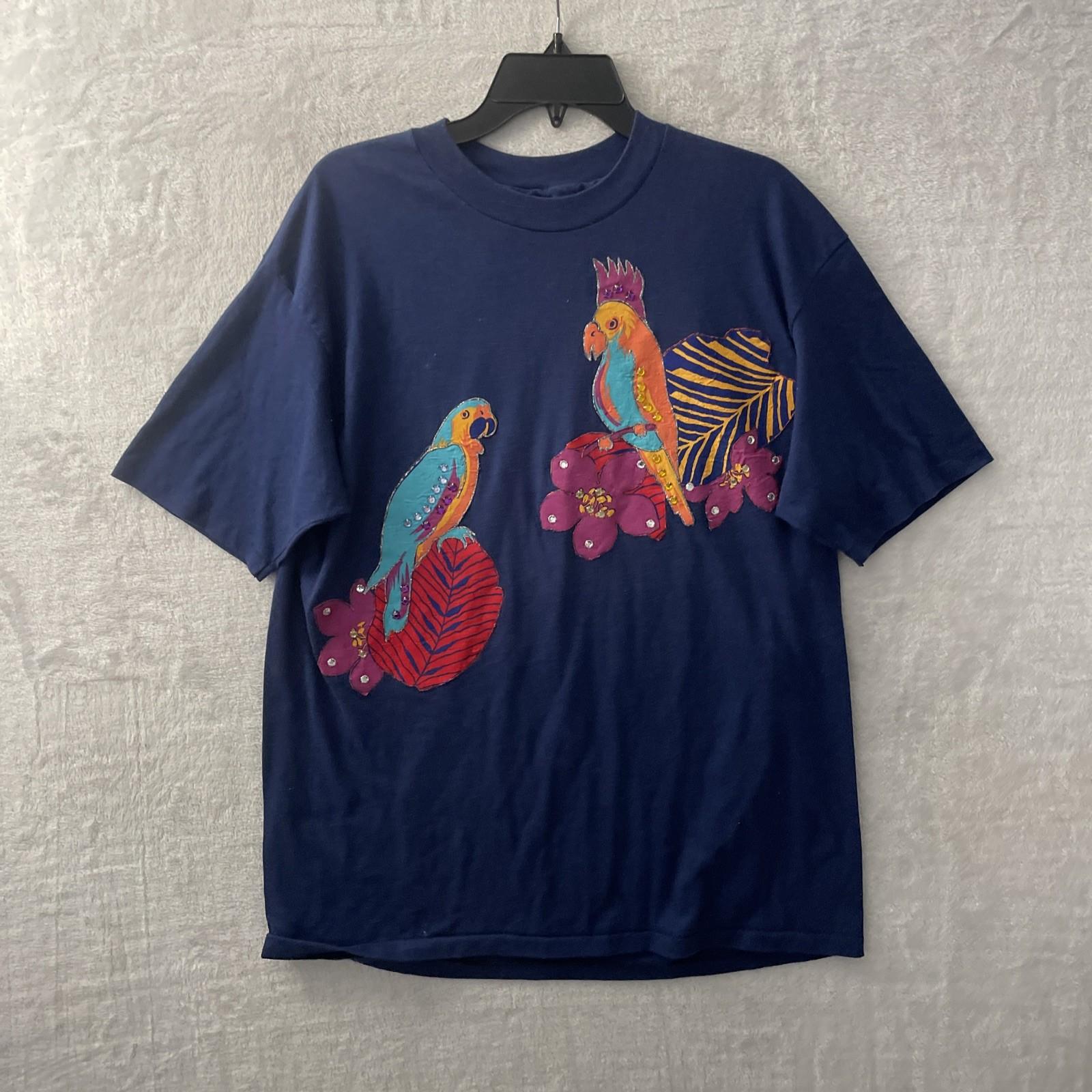 Hanes Mens T Shirt Blue Bird Hand Art Graphic XL Cototn Blend VTG 90S Crew Neck S разноцветный