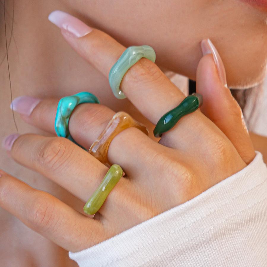 Five-piece Acrylic Smudge Irregular Square Round Ring Simple Jewelry