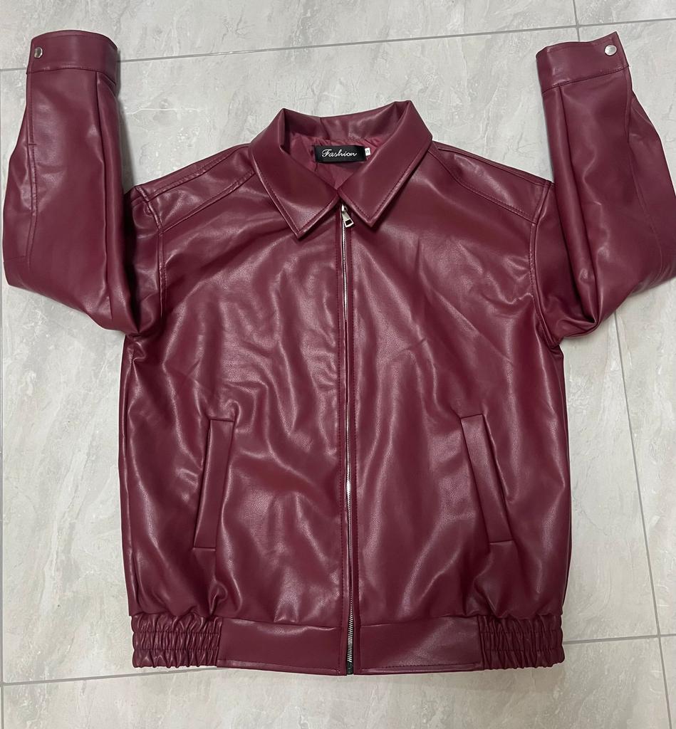Women's Biker Leather Jacket, Faux Pu Motocross Jacket, Loose Fit Ribbed Hem and Cuffs, Zipper Closure, Casual Biker Style