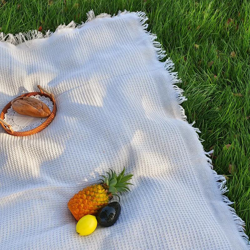 1Pcs Portable Cotton Blend Picnic Mat with Tassel for Outdoor Camping Dustproof Tablecloth Mat Soft Sofa Blankets Camping Parts