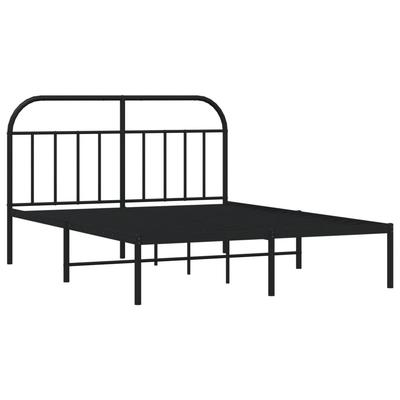 Metal Bed Frame with Headboard Black 140 X 190 Cm