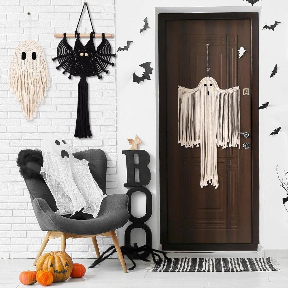 Cute Expression Woven Ghost Tapestry Woven Craft Cotton Rope Pendant Bat Wall Decor Home Party