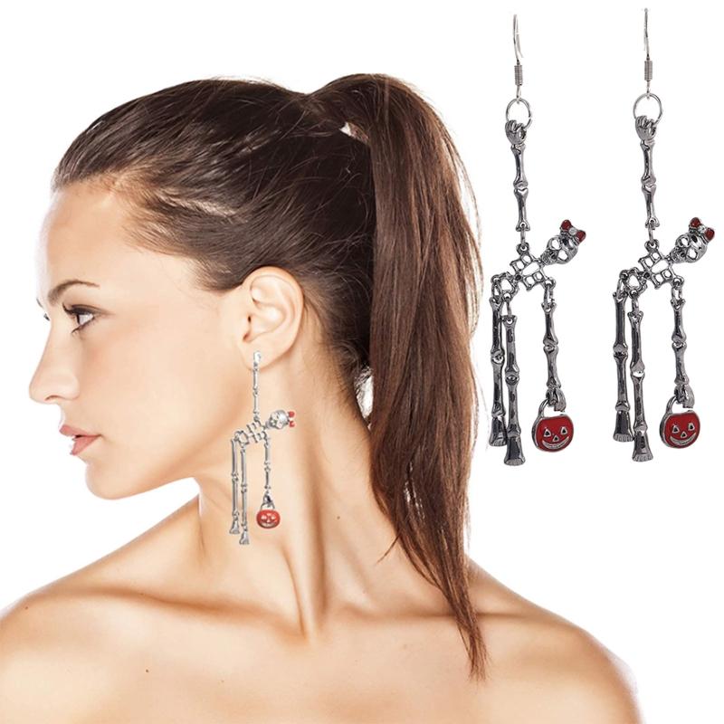Gothic Festive Dancing Skeletons Dangle Earring Halloween Horror Skull Personality Hip for Pop Earring for Women Girl Gi