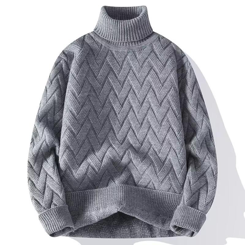 2024 Men's High Neck Diamond Pattern Knit Sweater - Winter Thickened Solid Color Pullover