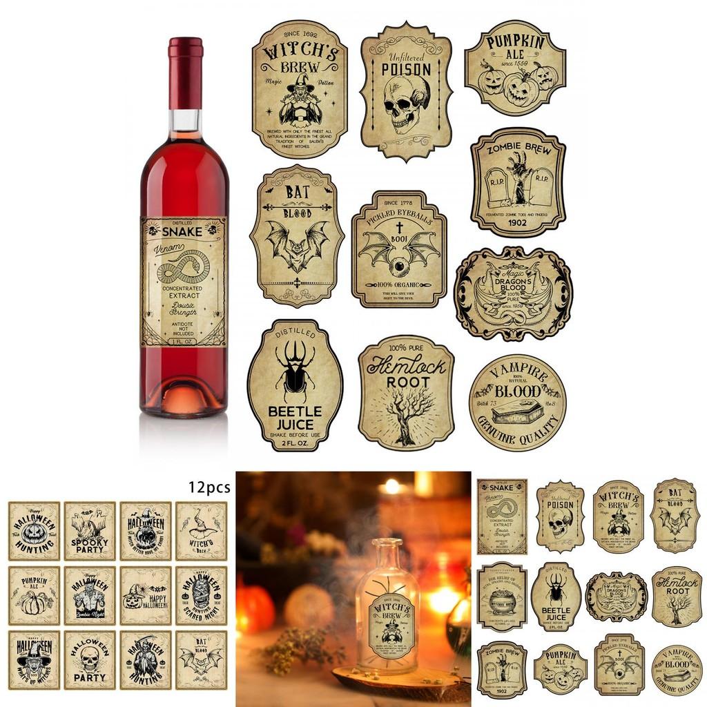 Halloween Vintage Wine Bottle Labels With Removable Stickers For Party Decor And Event Setup