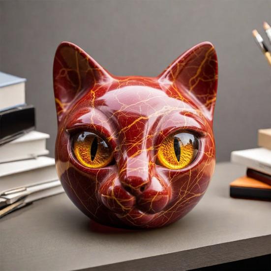Realistic Cat Head Sculpture Hand-Carved Cat Head Statue Figurine Home
