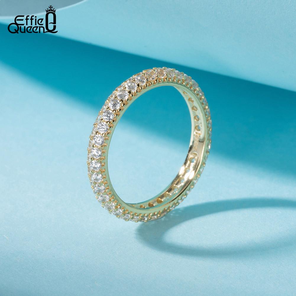 Effie Queen 1.5mm All Tennis Paved Cubiz Zircon Ring Sterling 925 Sliver Eternity Band Wedding Engagement Rings Jewelry SR320