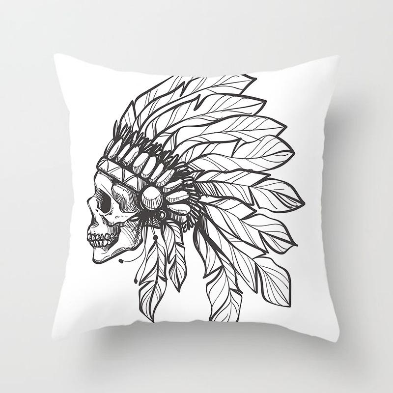 Black and White Ethnic Style Elephant Print Car Cushion Cover Sofa Pillow Cover Homewares