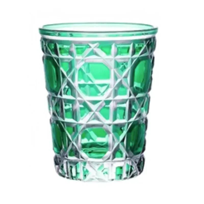 Moda artistică 300-350 ml Pahar rotund în carouri de vin Sticlă de cristal lucrată manual pentru whisky Vodcă Sake Cupă pentru băuturi rafinate