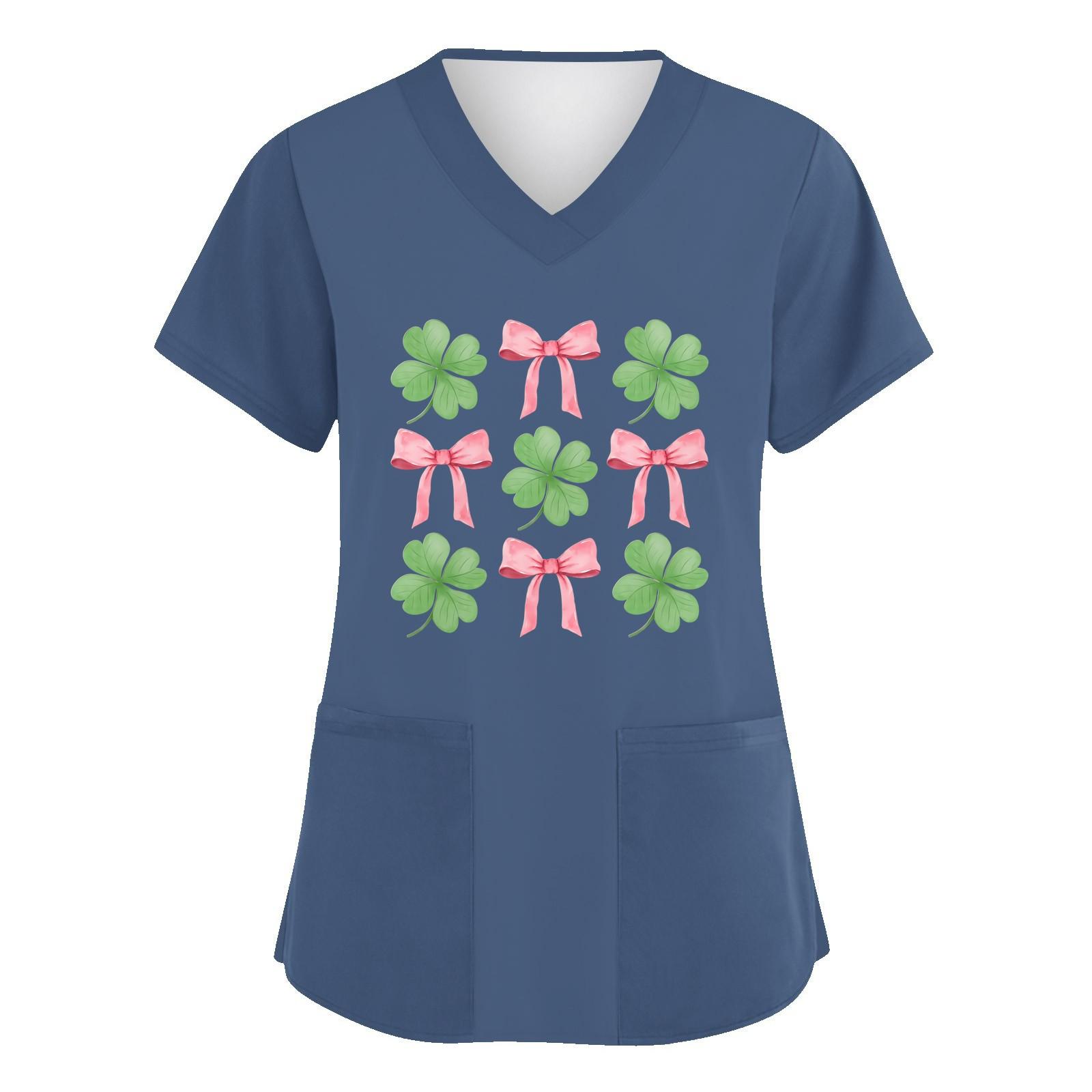 

Жіночий модний робочий одяг з V-подібним вирізом і короткими рукавами з принтованими кишенями M